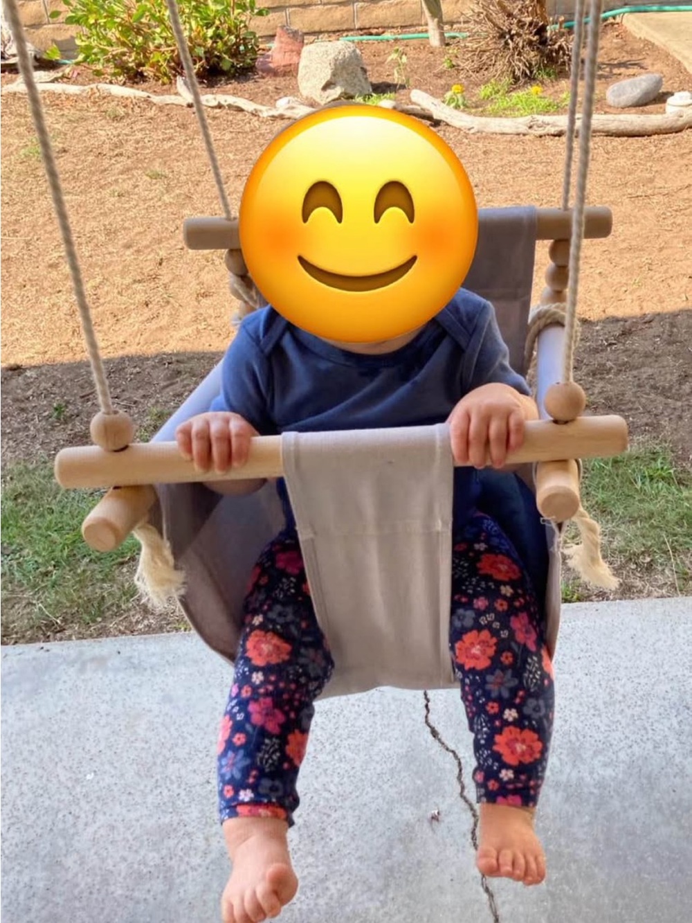 Gray Fabric Baby Swing with Wooden Dowels